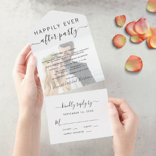 Invitation Tout En Un Photo de réception de mariage Happily Ever After