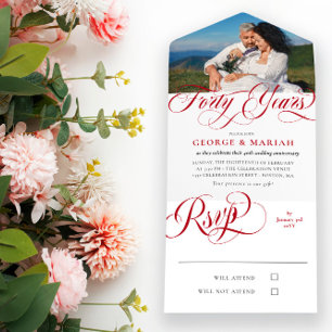 Invitation Tout En Un Photo de tourbillons rouges rubis 40e anniversaire