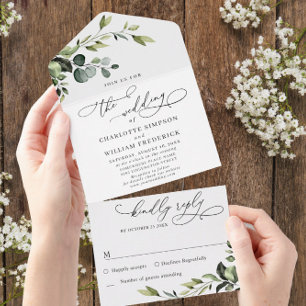 Invitation Tout En Un PHOTO Elégante aquarelle Eucalyptus Mariage floral