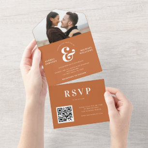 Invitation Tout En Un Photo et Ampersand Mariage QR Code RSVP
