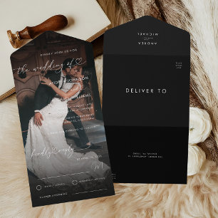 Invitation Tout En Un Photo Faded foncée Coeur romantique Script Mariage