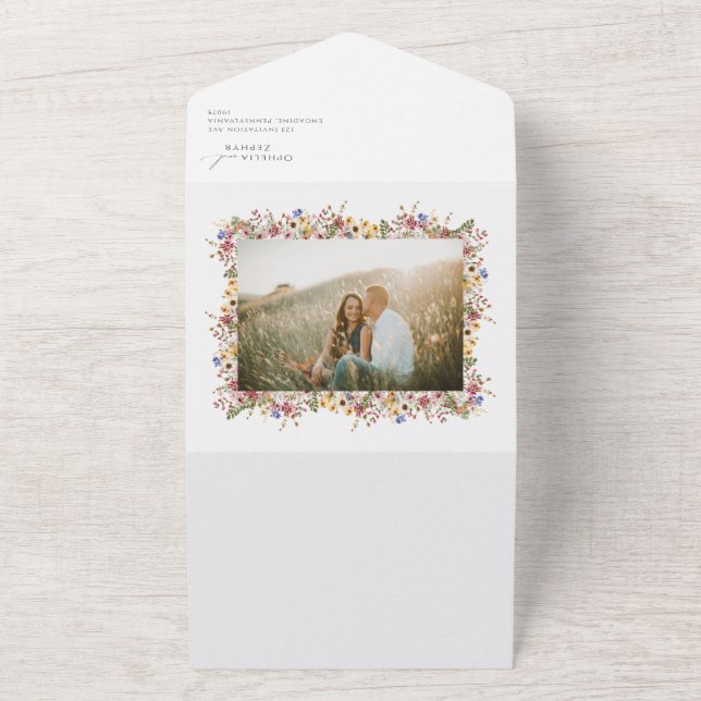 Invitation Tout En Un Photo Fleur sauvage Jardin Mariage de phoque et en (Dehors)