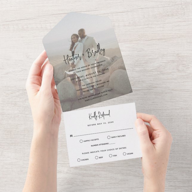 Invitation Tout En Un Photo minimaliste noir et blanc Mariage moderne (Déchirure)