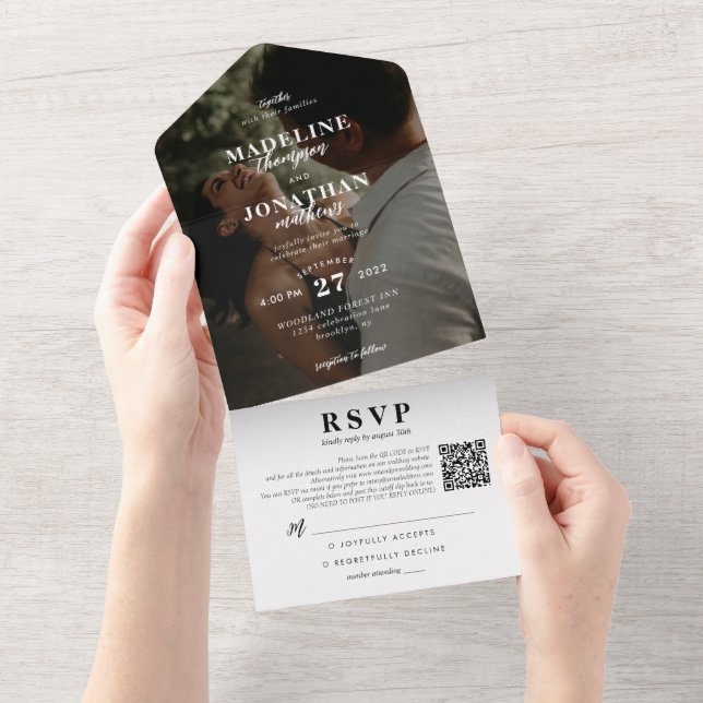Invitation Tout En Un Photo moderne classique QR Code Mariage Al (Déchirure)