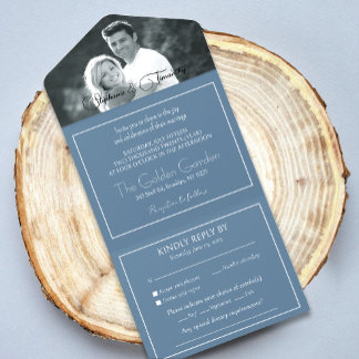 Invitation Tout En Un Photo moderne Dusty Blue Wedding RSVP