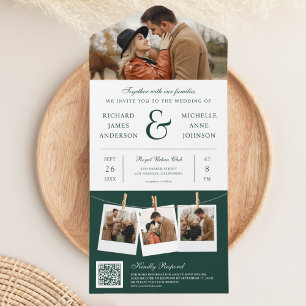 Invitation Tout En Un Photo moderne Emerald Ampersand QR Code Mariage