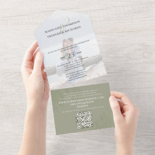 Invitation Tout En Un Photo moderne minimaliste Palm Feuilles QR Code RS