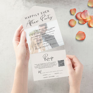 Invitation Tout En Un Photo moderne QR Code Cream Wedding Réception