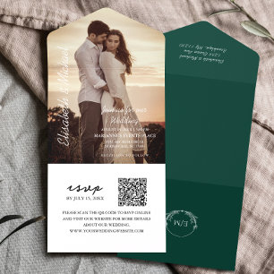 Invitation Tout En Un Photo moderne QR Code Emerald Green Mariage