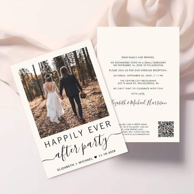 Invitation Tout en un Photo QR Code Cream Mariage Réception (Upload you photo and input your wedding website address to create a QR code)