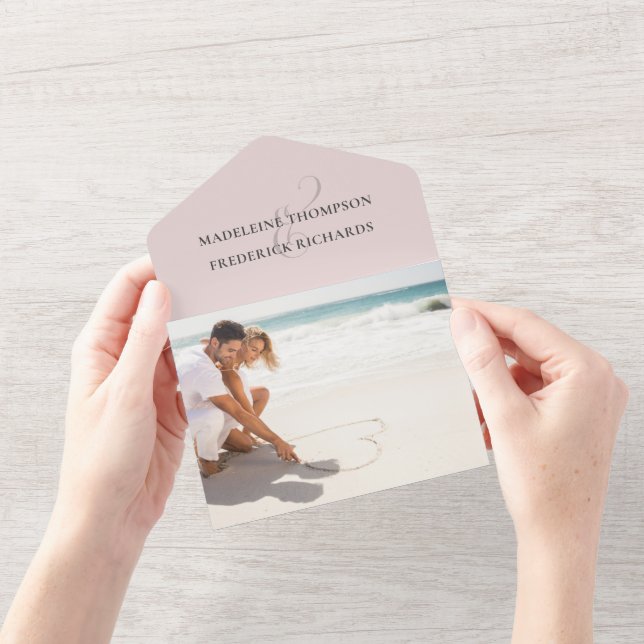 Invitation Tout En Un Photo Rose Dusty moderne minimaliste QR Code RSVP (Ouverture)