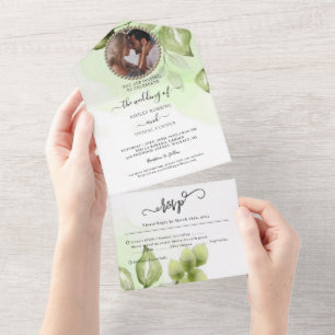 Invitation Tout En Un Photo Verdure minimaliste Foliage Mariage Tout ded
