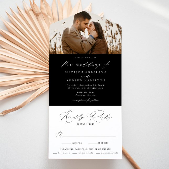 Invitation Tout En Un Photo Wedding moderne de l'Elegant Black and White (Créateur téléchargé)