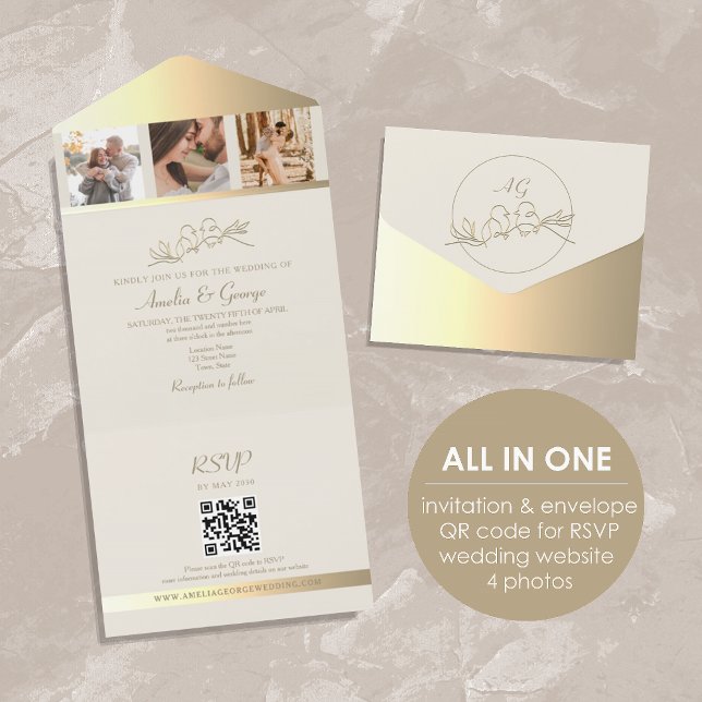 Invitation Tout En Un Photos élégantes Mariage RSVP QR Code (Créateur téléchargé)