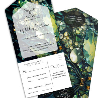 Invitation Tout En Un Pierre de cristal Iridescente, Mousse, Sage, Vert
