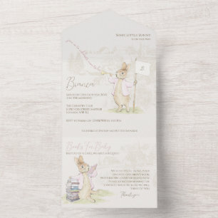 Invitation Tout En Un Pierre rose le lapin Un Baby shower lapin