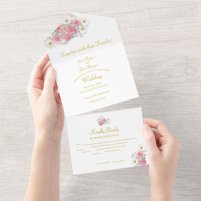 Invitation Tout En Un Pink and white flowers (Déchirure)