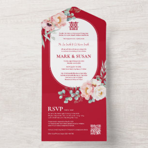 Invitation Tout En Un Pivoines vietnamiennes bilingues Traditionnelles