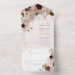 Invitation Tout En Un PixDezines Aquarelle Automne Burgundy Fleur Blush