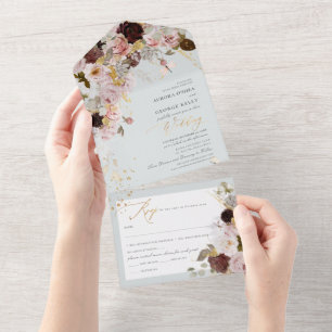Invitation Tout En Un PixDezines Aquarelle Automne Burgundy Fleur Blush