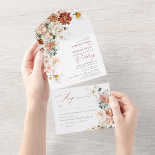 Invitation Tout En Un PixDezines Aquarelle Automne Fleurs de Jardin