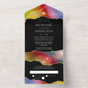 Invitation Tout En Un PixDezines Aquarelle Galaxy Agate Bat mitzvah