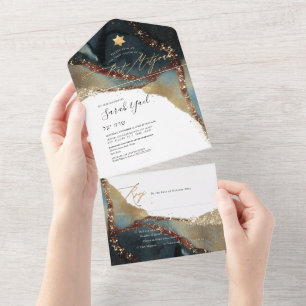 Invitation Tout En Un PixDezines Bat mitzvah bleu nuit cosmique