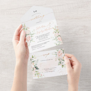 Invitation Tout En Un PixDezines Elegant Blush n Roses crème