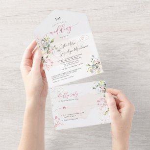 Invitation Tout En Un PixDezines Elegant Dusty Rose Gum Eucalyptus