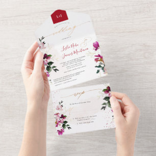 Invitation Tout En Un PixDezines Elégant Pois rouges Cerise