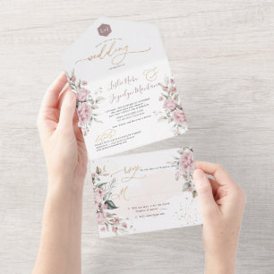 Invitation Tout En Un PixDezines Elégante Dusty Rose Aquarelle Fleurs