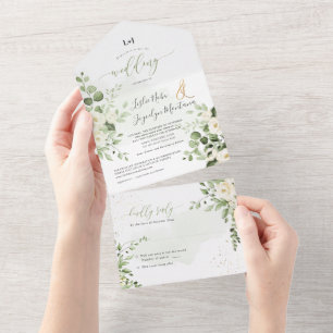 Invitation Tout En Un PixDezines Élégantes Peonies Blanches Tout En Une 