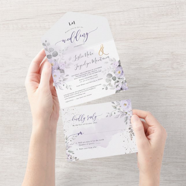 Invitation Tout En Un PixDezines Élégantes Peonies violettes (Déchirure)