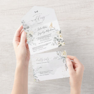 Invitation Tout En Un PixDezines Fleurs blanches élégantes