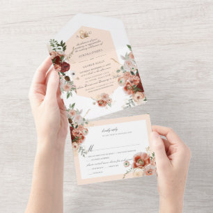 Invitation Tout En Un PixDezines Fleurs d'aquarelle d'automne Marsala Ro