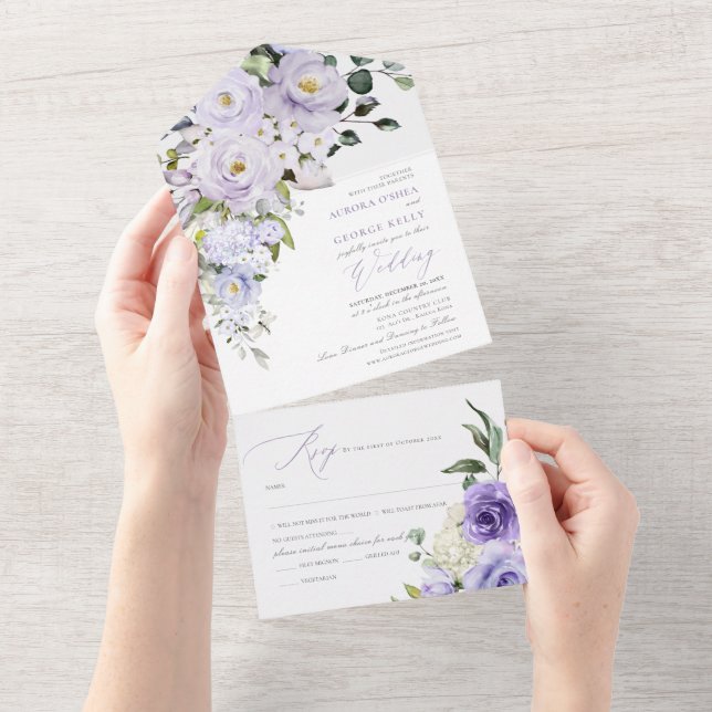 Invitation Tout En Un PixDezines H2 Dusty violet Roses Hydrangea (Déchirure)