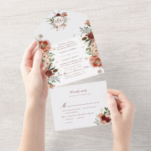 Invitation Tout En Un PixDezines H2 Fleurs aquarelles d'automne Marsala
