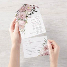 Invitation Tout En Un PixDezines H2 Fleurs Roses Dusty