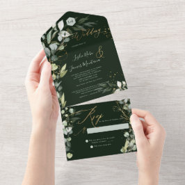 Invitation Tout En Un PixDezines H2 Gomme Rustique Eucalyptus Vert Or