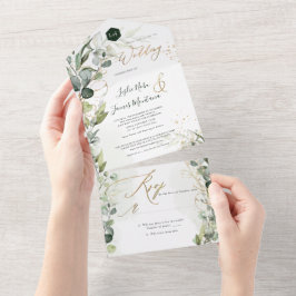 Invitation Tout En Un PixDezines H2 Gomme Rustique Eucalyptus Vert Or