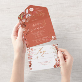 Invitation Tout En Un PixDezines H2 Rustique Automne Eucalyptus Gold Dus