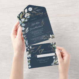 Invitation Tout En Un PixDezines H2 Rustique Dusty Blue Eucalyptus Gold