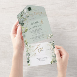 Invitation Tout En Un PixDezines H2 Rustique Eucalyptus Gomme Vert Or Al