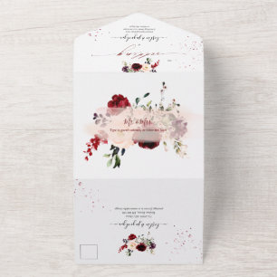 Invitation Tout En Un PixDezines Rustique Blush Bourgogne AquarelleFleur