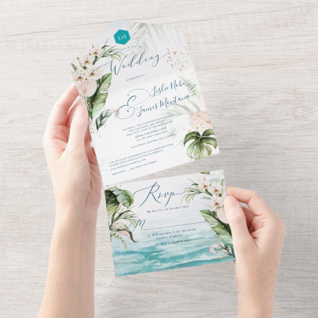 Invitation Tout En Un PixDezines Tropical Jungle Foliage Beach Event (Déchirure)
