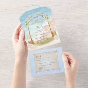 Invitation Tout En Un Plage Côtière Rustique Boho Wedding RSVP MENU All