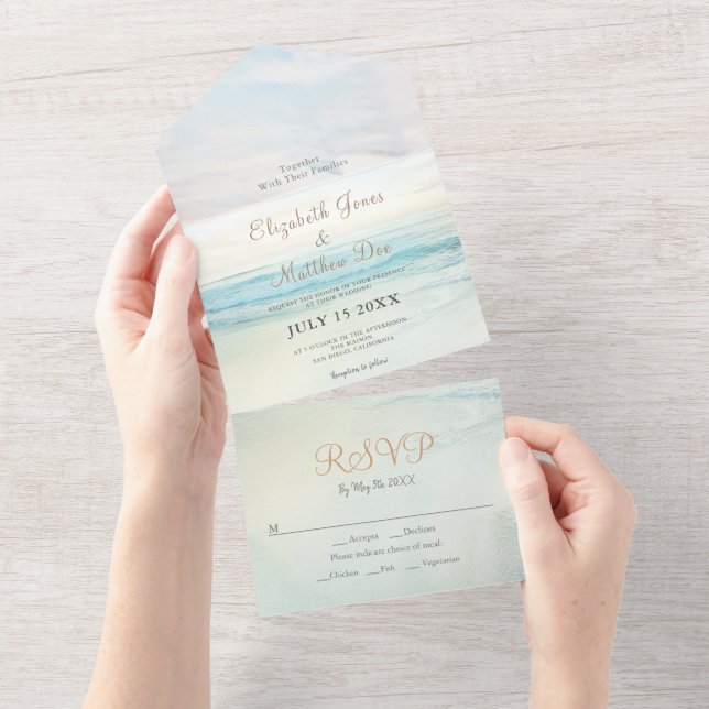 Invitation Tout En Un Plage Mariage Sunrise Beach (Déchirure)