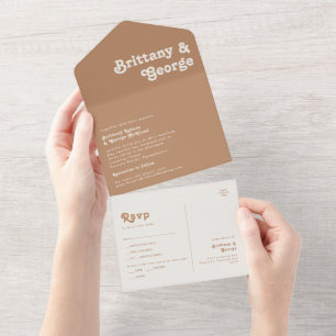 Invitation Tout En Un Plage Retro Sceau Brown et envoi