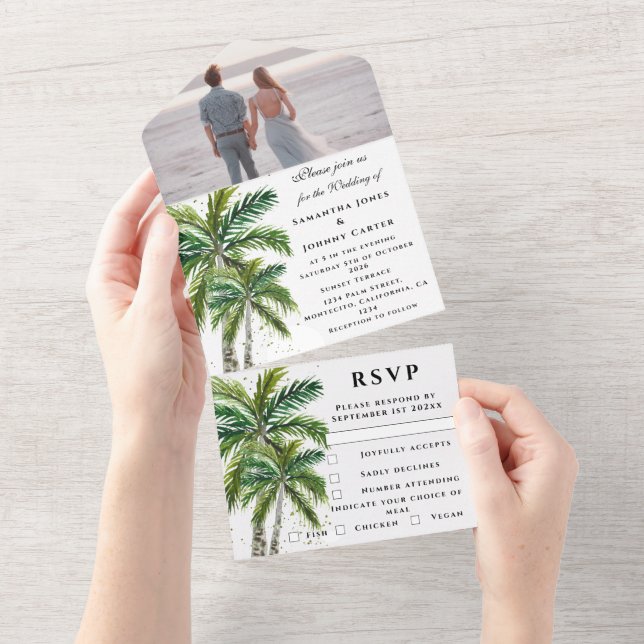 Invitation Tout En Un Plage tropicale Palm Trees Destination Balnéaire (Déchirure)