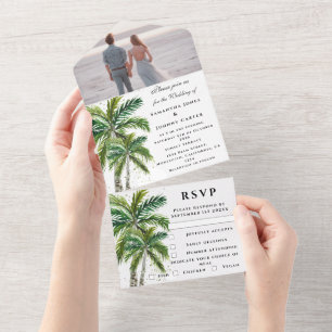 Invitation Tout En Un Plage tropicale Palm Trees Destination Balnéaire